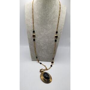Vintage Statement Pendant Necklace Long Chain 30 Inch Bold Pendant